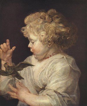 花 鳥 Painting - 鳥を持つ少年 バロック ピーター・パウル・ルーベンス